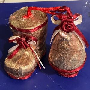 Gold and Maroon Christmas Ornaments Made in Taiwan Tree & Boot